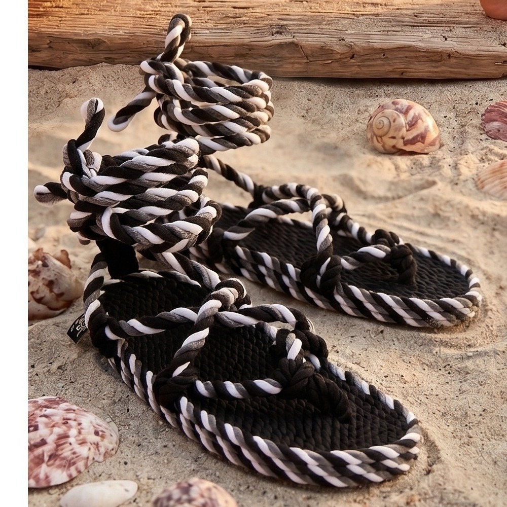 Nomadic State of Mind Romano Rope Sandals Black White Grey Vegan Women 7 NEW‎